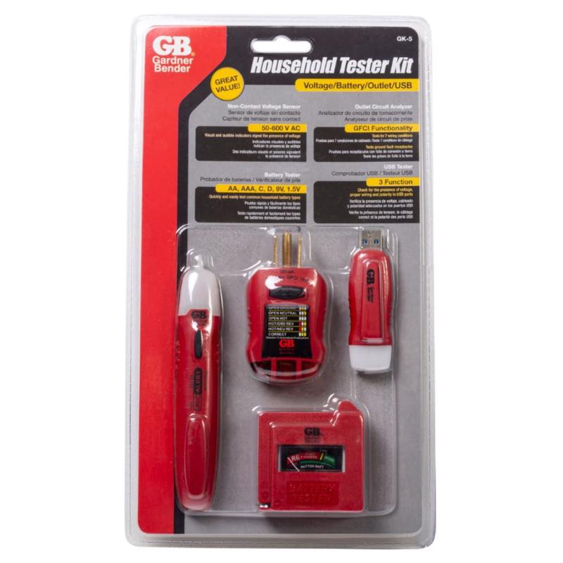 nVent GARDNER BENDER GK-5 Household Electrical Tester Kit for Voltage, GFCI Receptacles, Batteries, and USB Ports, 4-Piece Professional DIY Troubleshooting Tool Set (Formerly: Gardner Bender)