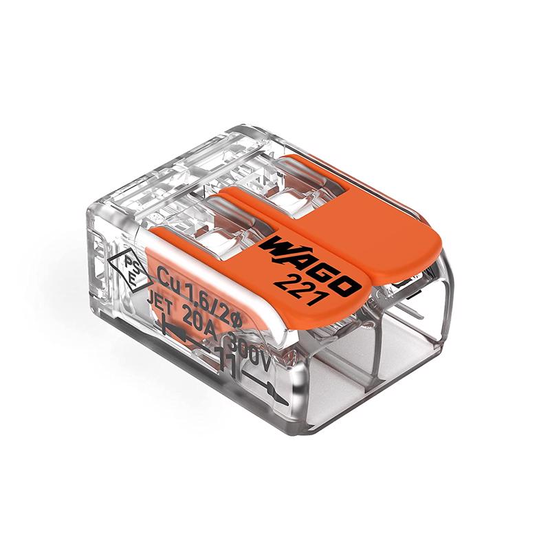 WAGO 221-412VE00-2500 221 Series 2 Conductor AWG 24 – 12 Transparent Body Connector w/Levers - 50 Items