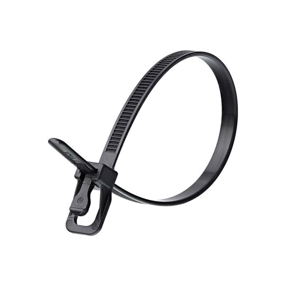 RETYZ EveryTie 8 Inch Black Releasable, Reusable, One-Handed, Tool-Free, Patented Cable Tie and Zip Tie Solution - 100 Pack EVT-S08BK-TA