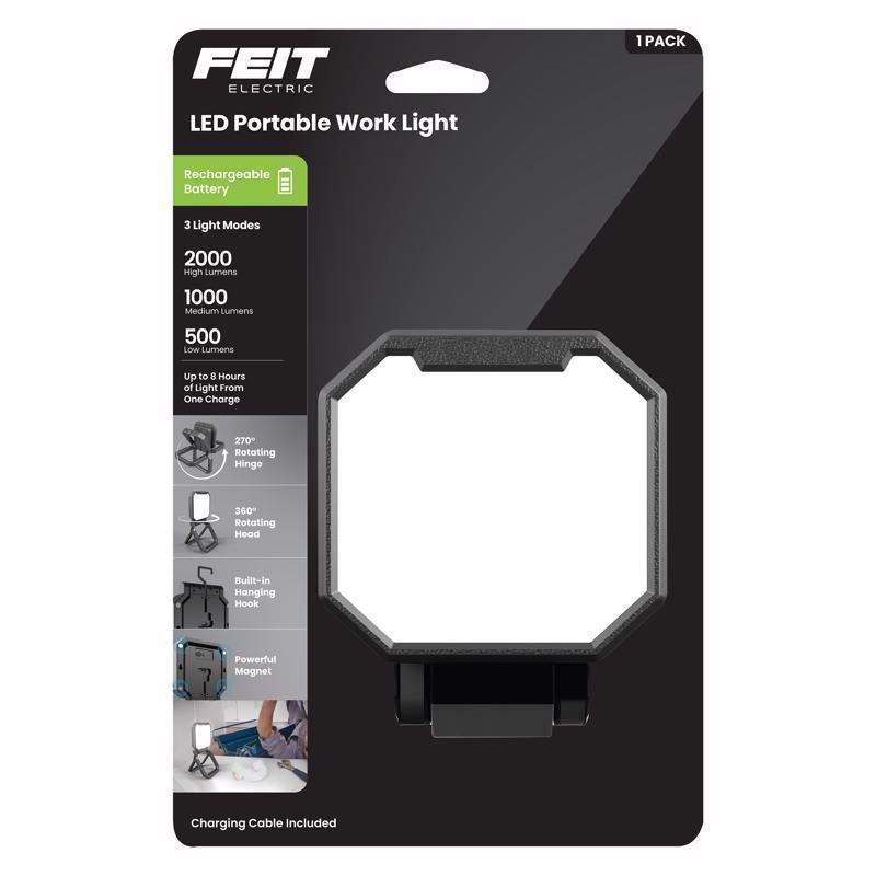 Feit Electric Portable LED Work Light, 360° Rotating Head, 3 Light Modes, 2000/1000/500 Lumens, Adjustable Working Light for Workshop Garage, 25,000-Hour Lifetime, WORK2000/FOLD/BAT