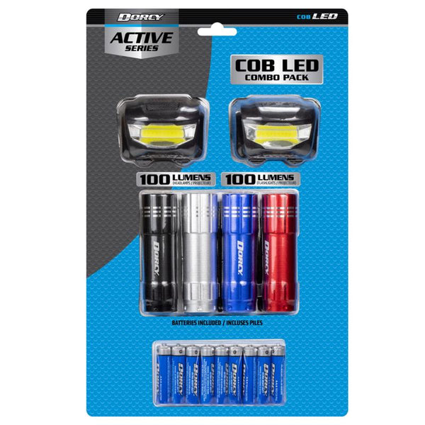 Dorcy Value Bundle Flashlight & Headlamp 6pk - 4 Aluminum Flashlights/ 2 Headlights, Batteries Included 416539