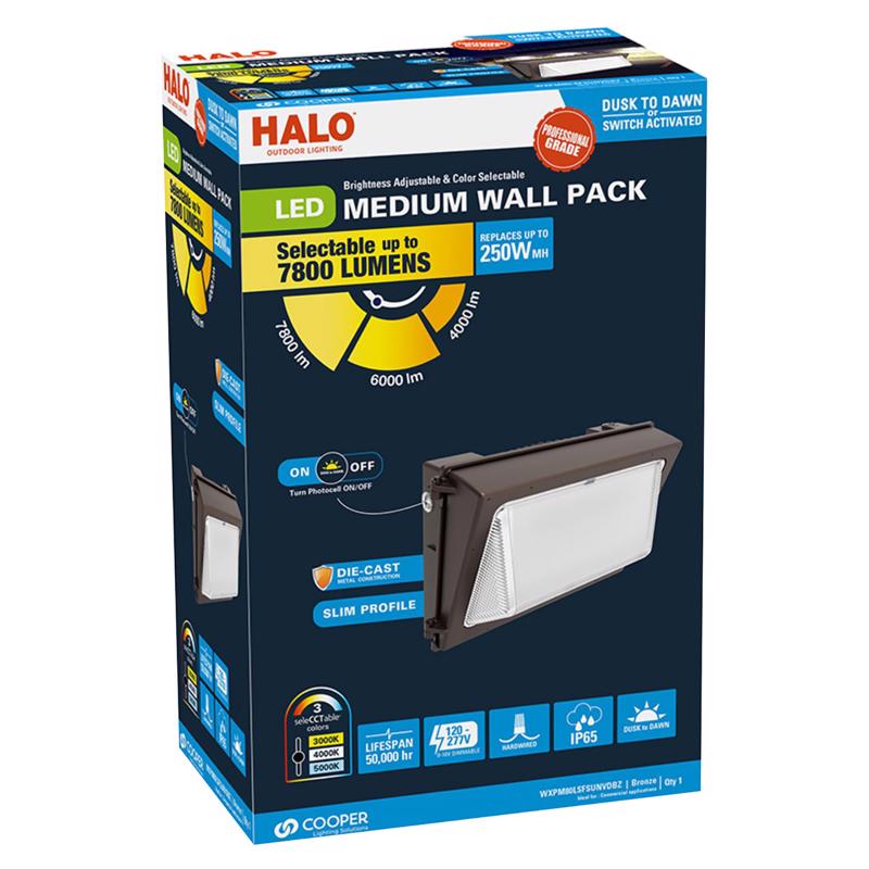 HALO WXP Series, 400- Watt Equivalent, Integrated LED, Bronze Finish, Dusk to Dawn Small Wall Pack Light, Selectable CCT