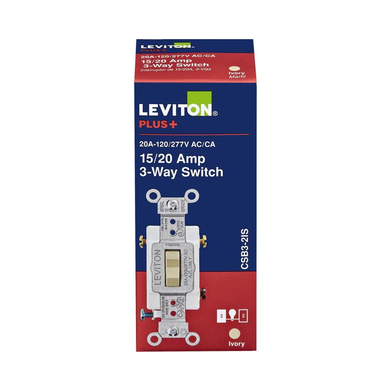 Leviton 20-Amp, 120/277-Volt, Toggle 3-Way AC Quiet Switch, Heavy Duty Grade, Grounding, 1223-SI, Ivory
