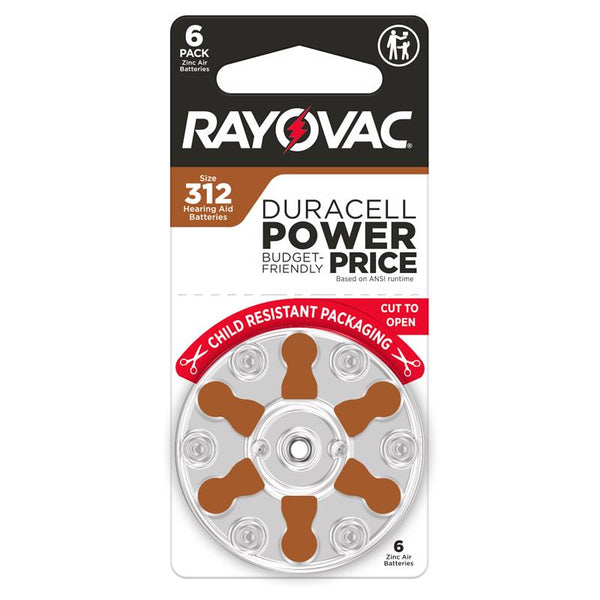 Rayovac Size 312 Hearing Aid Batteries (6 Pack) 312CR-6ROVUS