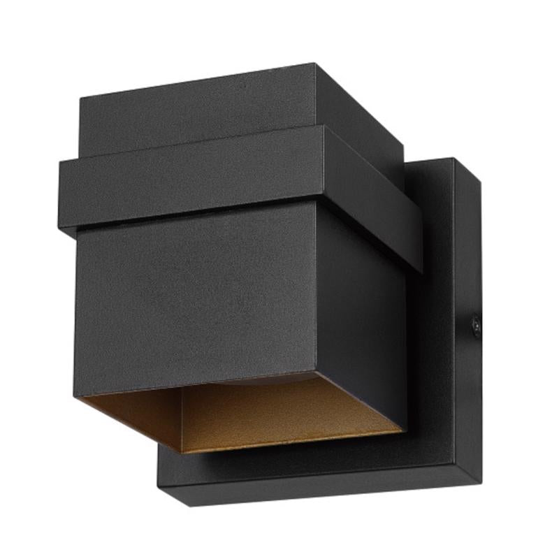 Globe Electric 60000022 11.5W LED Integrated Outdoor Wall Sconce, Matte Black, Gold Accent, 400 Lumens, 3000 Kelvins, 90 CRI, Front or Back Porch Decor, Modern Minimalist Exterior Lighting