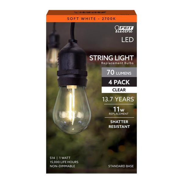 Feit Electric 11-Watt Equivalent S14 String Light LED Light Bulb, Soft White 2700K (4-Pack) S14/827/FILED/4