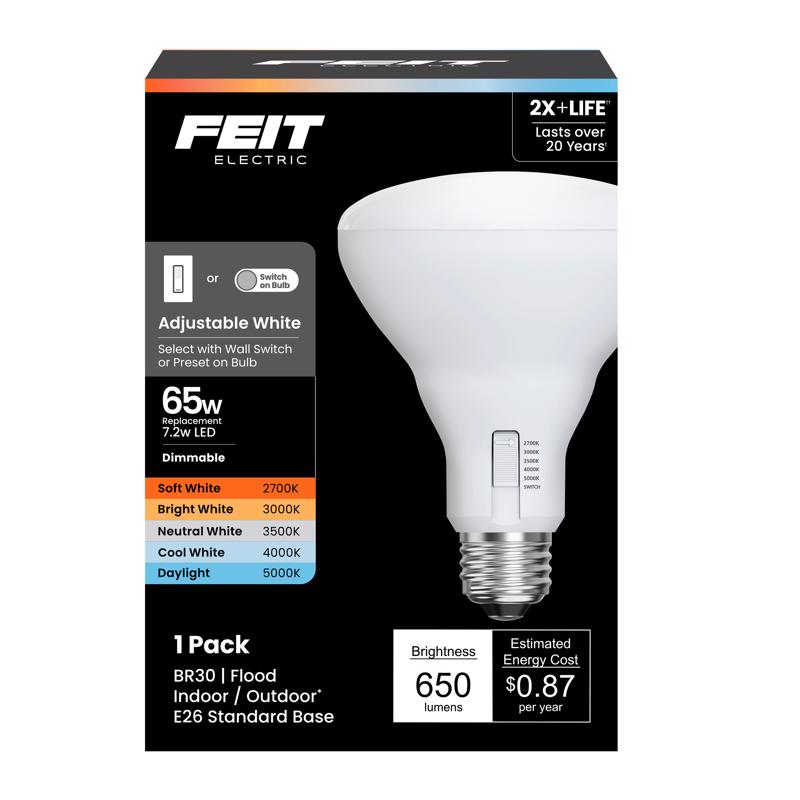 Feit Electric 7.2W (65W Replacement) Adjustable White E26 Base Dimmable BR30 Enhance LED Bulb BR3065DM/6WYCA