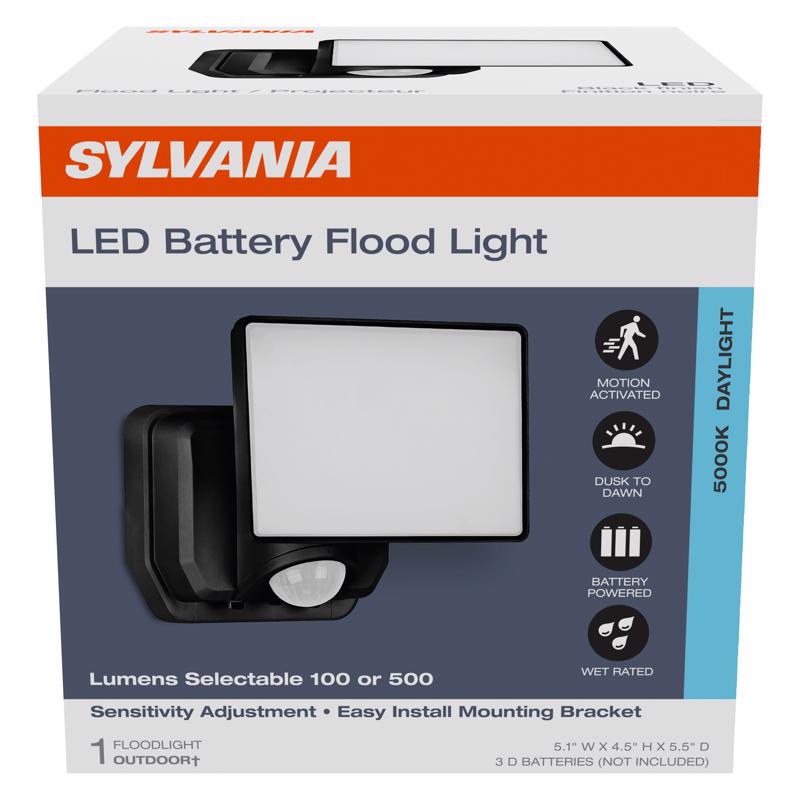 Sylvania 3022405 5.3 in. Motion-Sensing Battery Powered LED Black Security Floodlight