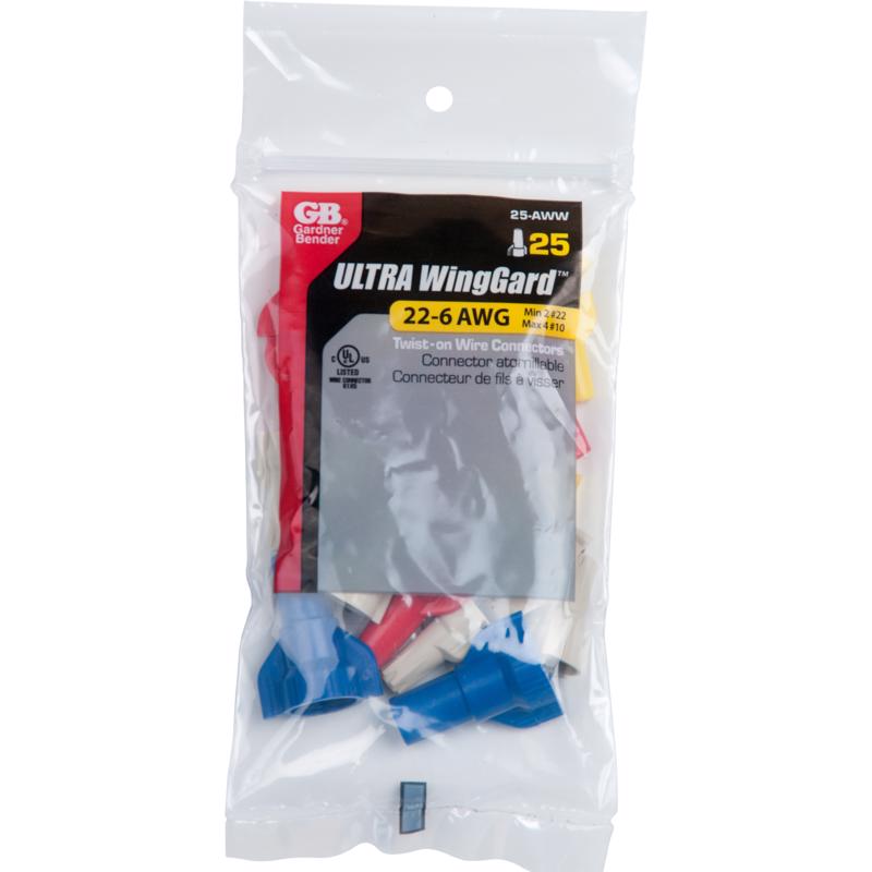 Gardner Bender 25-AWW WingGard Twist-On Wire Connector Assortment, 22-8 AWG, Electrical Wire Nut, Blue, Red, Tan and Yellow, Assorted