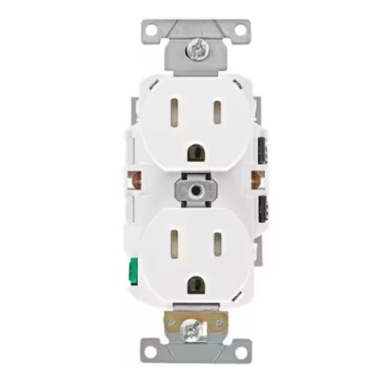 Leviton Lever Edge 15 Amp 125 Volt Tamper-Resistant Duplex Outlet/Receptacle, NEMA 5-15R, Commercial Grade, ETCR1-W, White