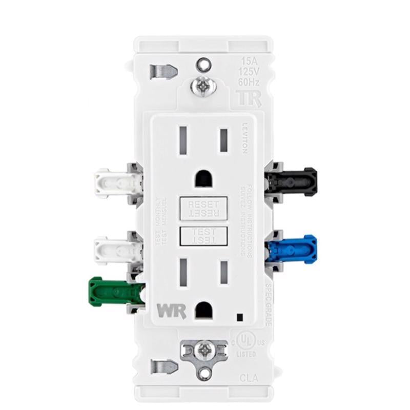 Lever Edge 15 Amp Self-Test, Tamper/Weather Resistant GFCI Outlet, EGFW1-KW, White