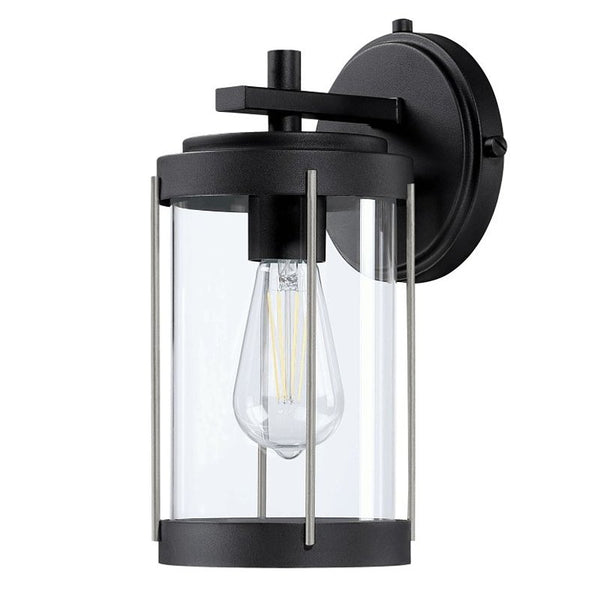 Westinghouse 6122100 Kezia Transitional One Light Outdoor Wall Fixture, Textured Black and Industrial Steel Finish, Clear Glass