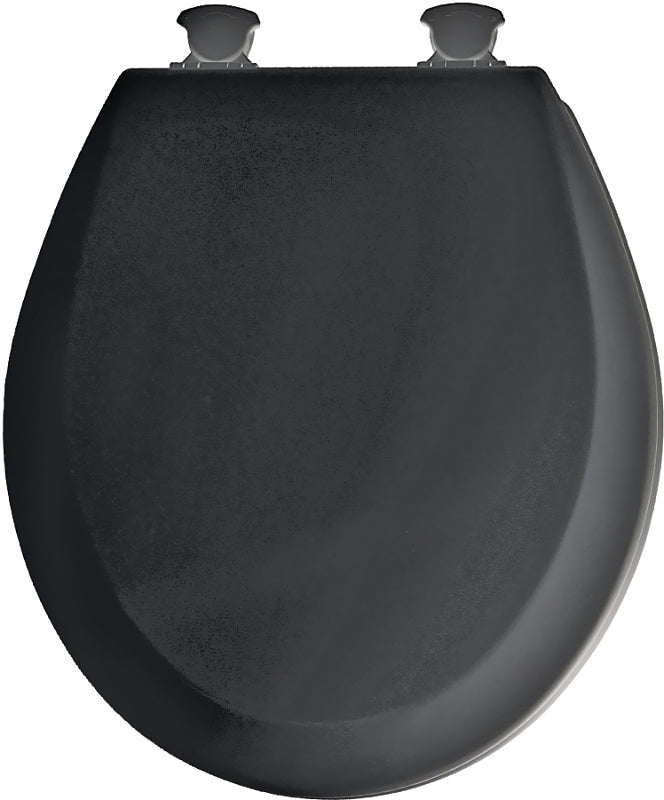 Round Molded Wood Toilet Seat, Easy-Clean & Change Hinge, STA-TITE , Black Wood