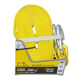 WINSTON PROD SmartStraps 30’ Commercial Duty Tow Strap with Hooks — 9,000lbs Break Strength, 3,000lbs Safe Work Load – Recovery Strap for Stuck Vehicles and Machinery