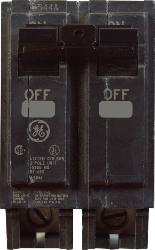 ABB Q-Line® THQL2140 Circuit Breaker • 40 Amp Double-Pole Breaker • 120/240 VAC • 10 kAIC Interrupt Rating • Thermal Magnetic Plug-On Breaker for Load Centers