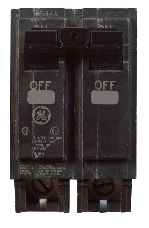 ABB Q-Line® THQL2160 Circuit Breaker • 60 Amp Double-Pole Breaker • 120/240 VAC • 10 kAIC Interrupt Rating • Thermal Magnetic Plug-On Breaker for Load Centers