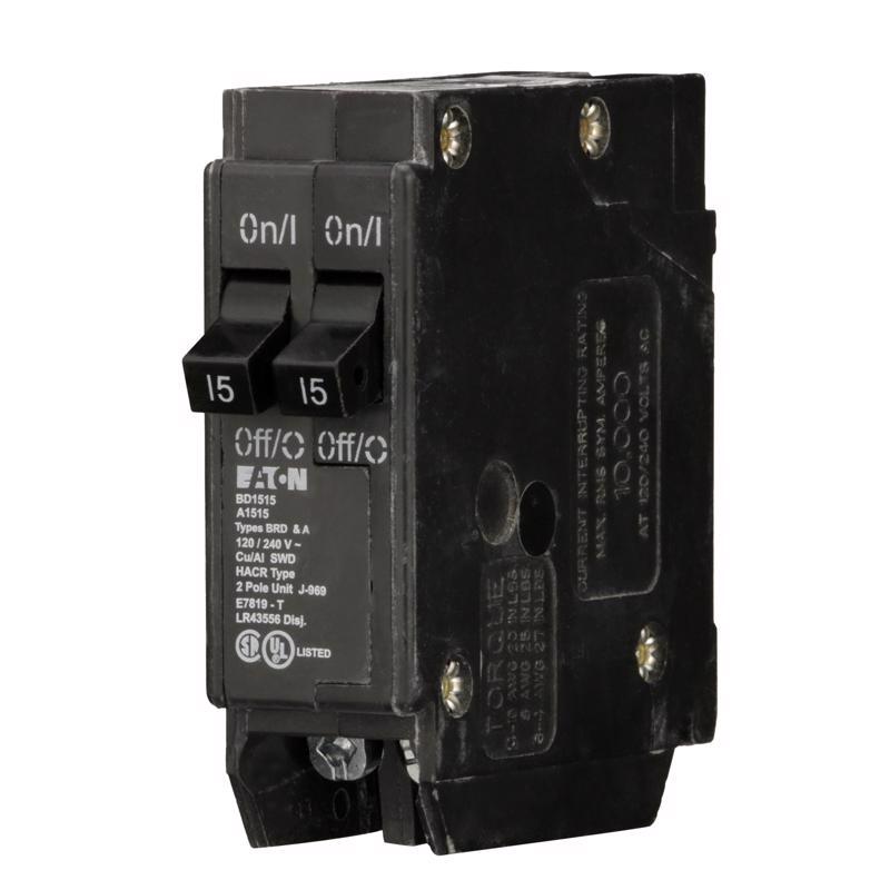 Cutler-Hammer BD1515 Type BD Circuit Breaker, 120 VAC, 15 A, 10 kA, 1 Pole, Thermal Magnetic Trip