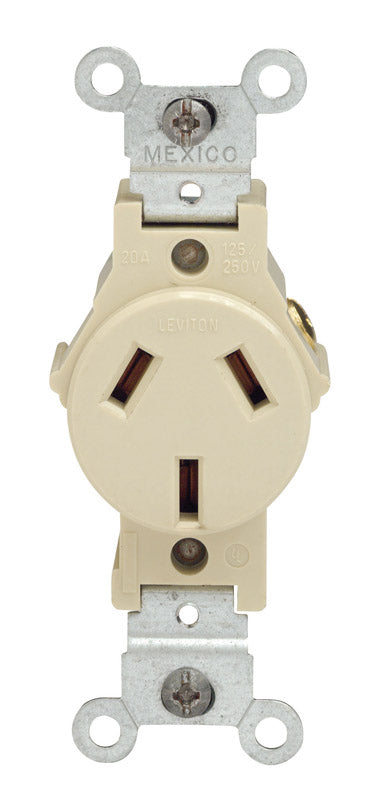 Leviton 5032-I 20 Amp, 125/250 Volt, Narrow Body Single Receptacl, Pack of 1, Ivory 05032-00I