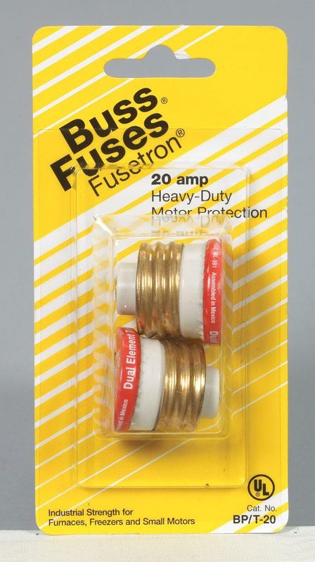 Bussmann BP/T-20 20 Amp Type T Time-Delay Dual-Element Edison Base Plug Fuse, 125V Ul Listed Carded, 2-Pack