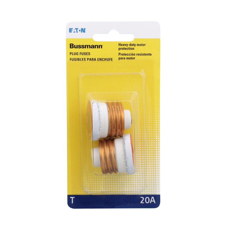Bussmann BP/T-20 20 Amp Type T Time-Delay Dual-Element Edison Base Plug Fuse, 125V Ul Listed Carded, 2-Pack