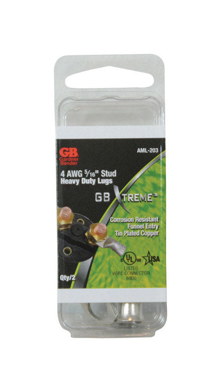 GB AML-203 Compression Lug, 4 AWG Wire, 5/16 in Stud, Copper Contact, Silver