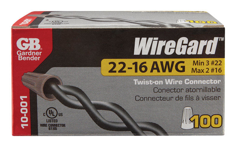 Wire Connector, Twist-On, 22-16 AWG, Gray, Mini, 100-Pk.