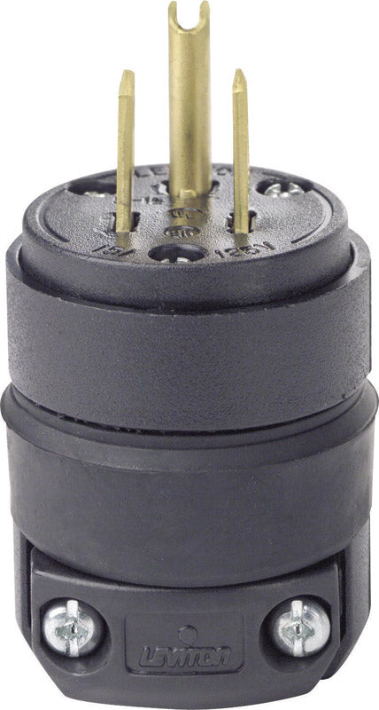 Leviton 515PR 15 Amp 125 Volt, Straight Blade Rubber Plug, NEMA 5-15P, Black 515PR-000