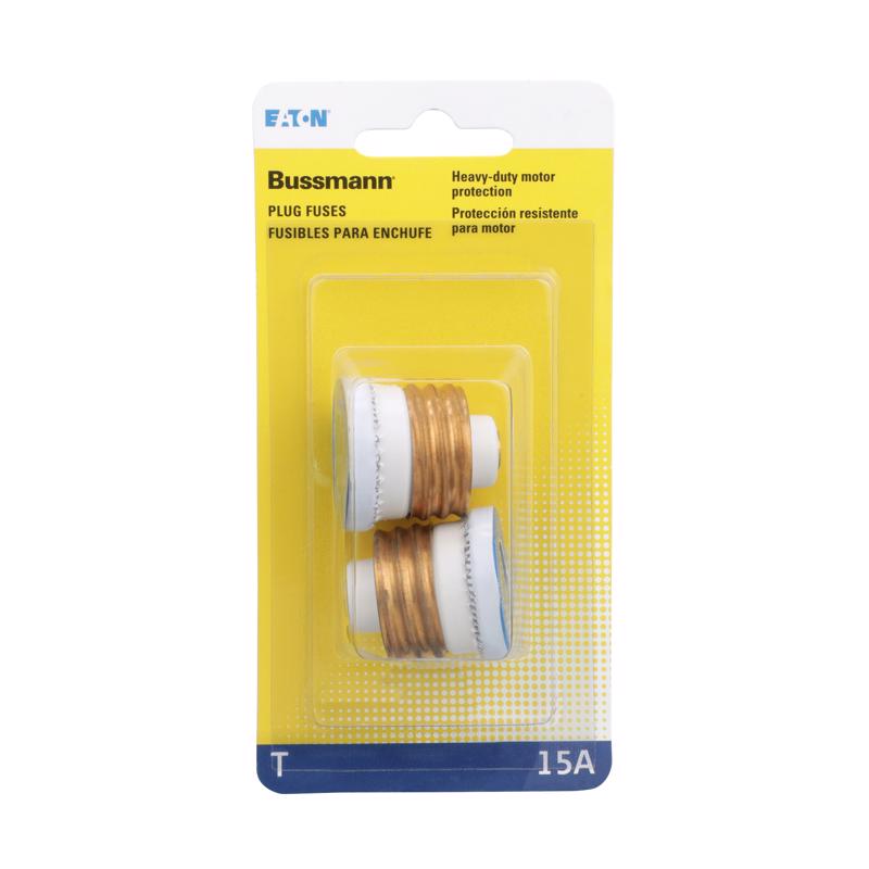 Bussmann BP/T-15 15 Amp Type T Time-Delay Dual-Element Edison Base Plug Fuse, 125V Ul Listed Carded,Pack of 2