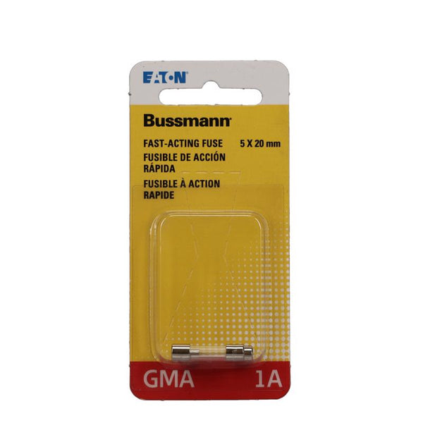 Bussmann BP/GMA-1A 1 Amp Glass Fast Acting Cartridge Fuse, 125V Carded UL Listed, 2-Pack