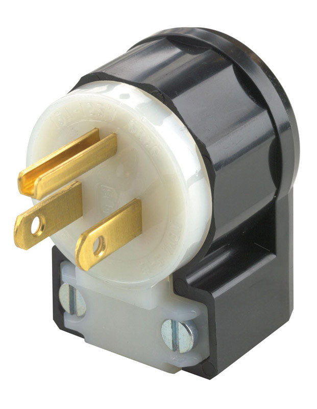 Leviton 15 Amp, 125 Volt, Angle Plug, Straight Blade, Industrial Grade, Grounding, 5266-CA, Black-White