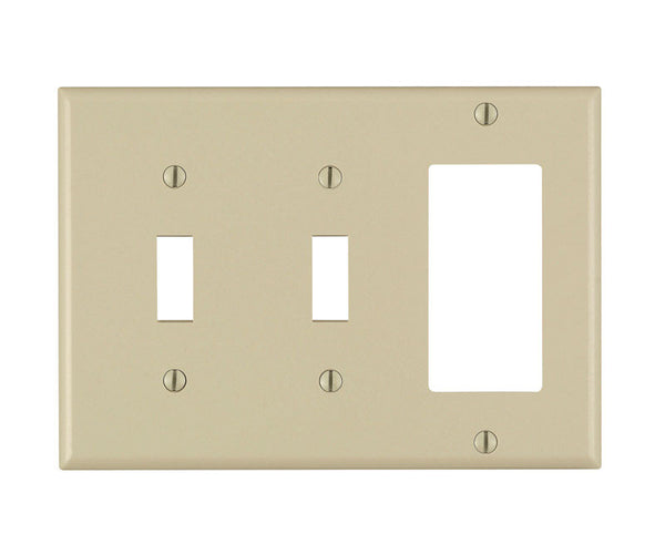 Leviton 80421-I 3-Gang 2-Toggle 1-Decora/GFCI Device Combination Wallplate, Standard Size, Thermoset, Device Mount, Ivory 80421-00I