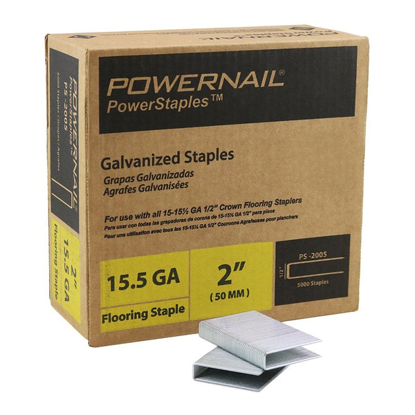 Powernail PS2005 15.5 Gauge 2 Inch Length 1/2 Inch Crown Hardwood Flooring Collated Galvanized Staples (Box of 5000)