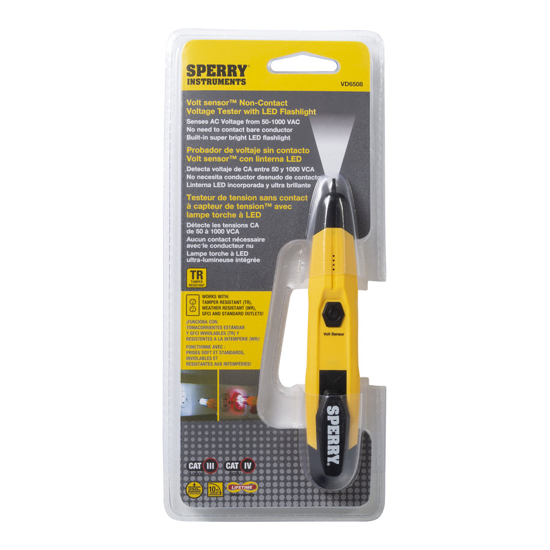 Sperry Instruments VD6508 Detector with Flashlight,cETLus Listed Lifetime, Warranty, 1, 5 Clams/Master Non-Contact Voltage Tester, Yellow