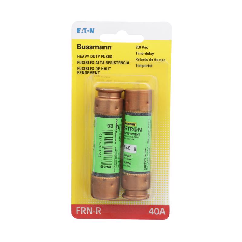 Bussmann BP/FRN-R-40 40 Amp Fusetron Dual Element Time-Delay Current Limiting Class RK5 Fuse, 250V Carded UL Listed, 2-Pack
