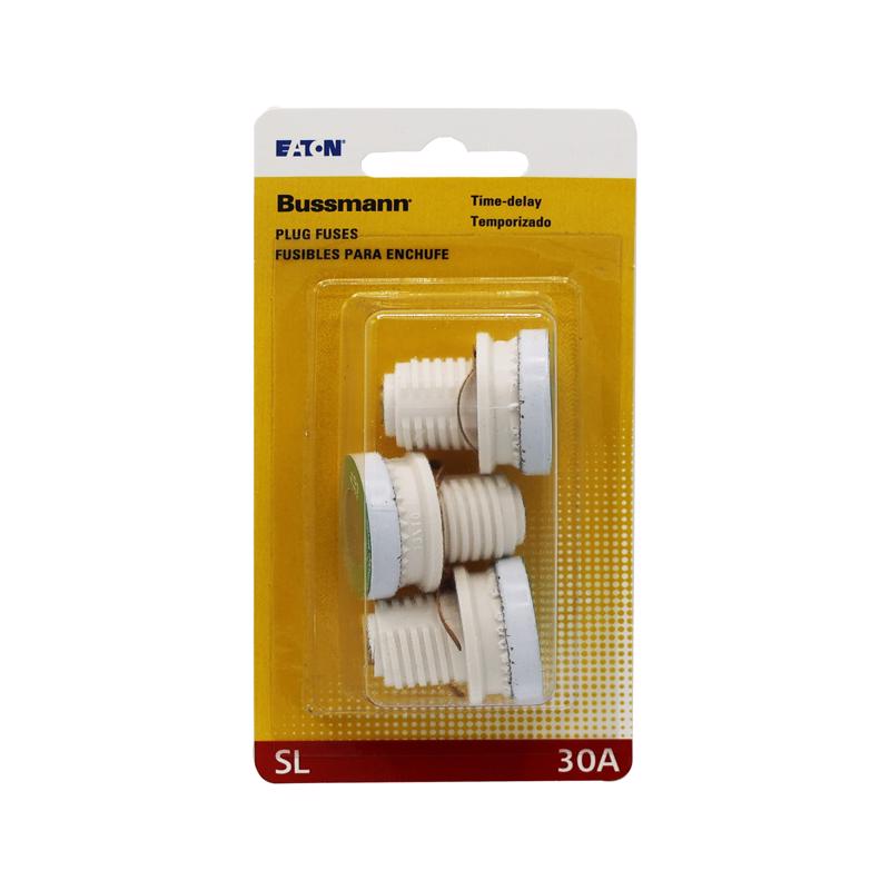 Bussmann BP/SL-30 30 Amp Time Delay Loaded Link Rejection Base Plug Fuse, 125V UL Listed Carded, 3-Pack