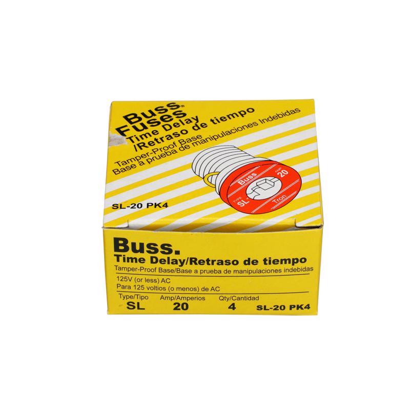 Bussmann SL-20PK4 20 Amp Time Delay Loaded Link Rejection Base Plug Fuse, 125V UL Listed, 4-Pack