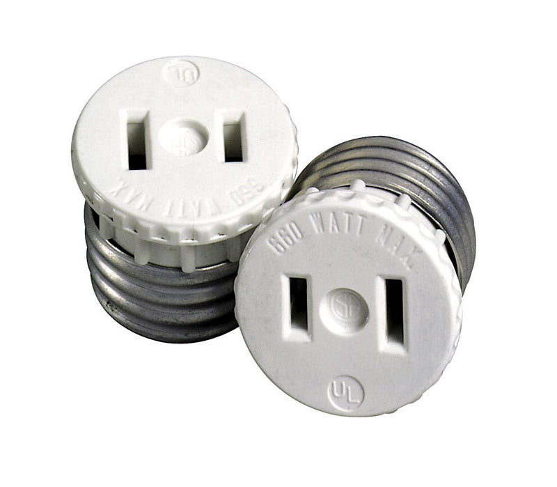 Leviton C22-125-000 White Adapter Socket To Outlet 2 Count