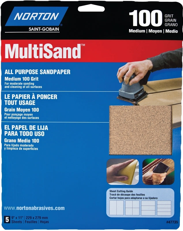 Norton Co. 7660747735 100 Grit Multisand Sandpaper, 9" x 11"