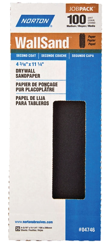 Norton A412 Wallsand Die-Cut Drywall Paper Sheet, 11" Length x 4-3/16" Width, Grit 100D Medium (Pack of 25) 04746