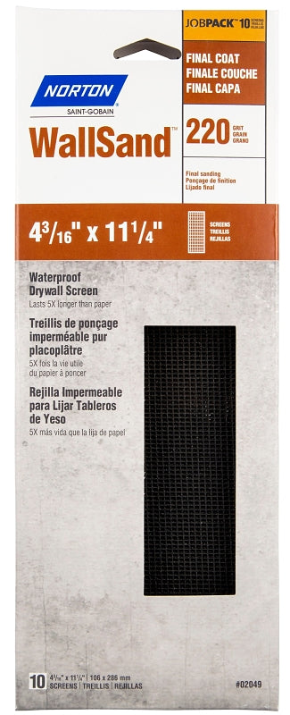 Norton 21763 Screen Sheet, 11-1/4 in L, 4-3/16 in W, 220 Grit, Very Fine, Silicone Carbide Abrasive, 10-Sheet - Pack of 10