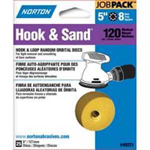 Norton 49221 5-Inch 8 Hole P120 Hook and Loop Discs, 25-Pack
