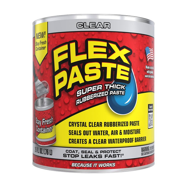 Flex Paste, Waterproof Paintable Putty, Spackle Sealant, Fill Gaps Cracks Holes - Block Out Water and Air - UV Resistant - Walls, Drywall, EPDM, Concrete, Roof, RV Repairs, Clear, Quart PFSCLRR32