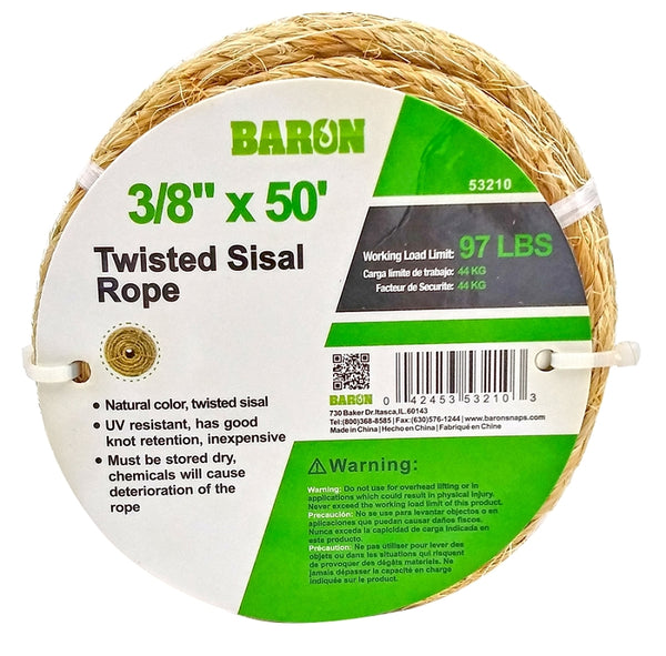 BARON MFG Rope SISAL Twisted 3/8INX50FT 53210