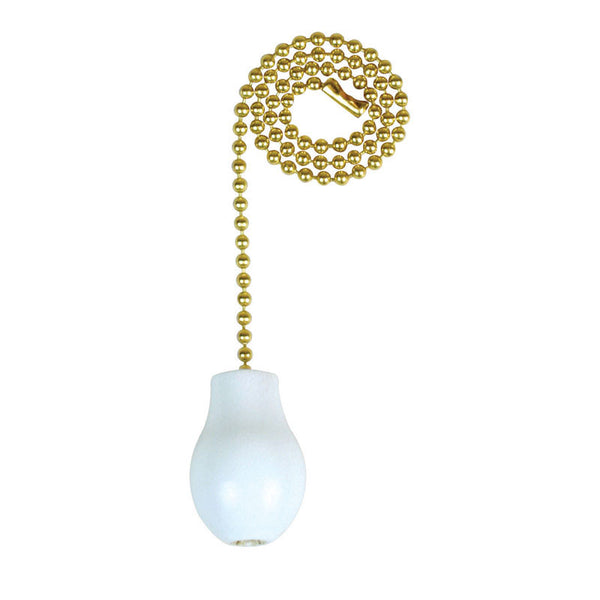 Jandorf 60319 Pull Chain with Wooden Knob, 12" Long Solid Brass Beaded Chain, White