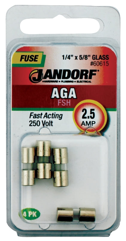 Jandorf Fuse, Fast Acting, Glass, AGA, 2.5A, Individual, Ideal for Safe Electrical Use 60615