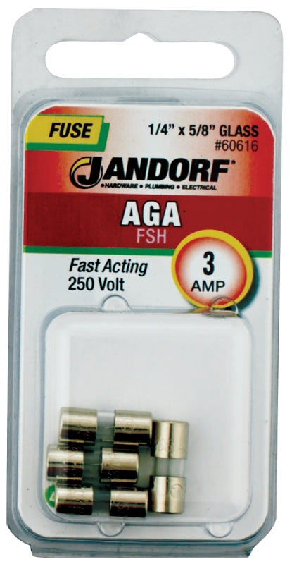 Jandorf Fuse, Fast Acting, Glass, AGA, 3A, Individual, Effective Circuit Safety 60616