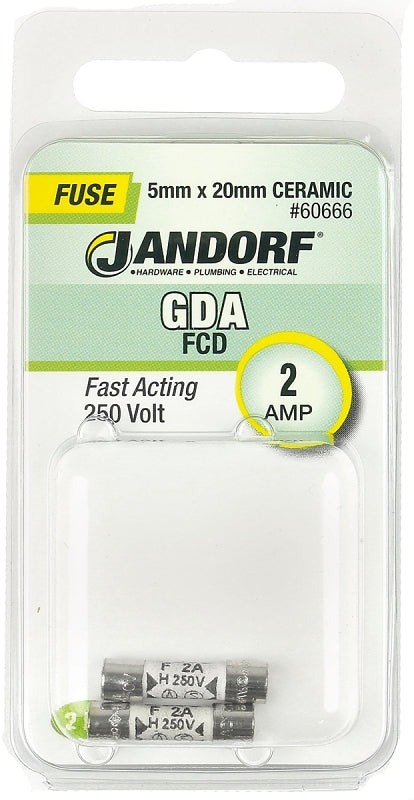 Jandorf Fuse, Fast Acting, Ceramic, GDA, 2A, Individual, Dependable Circuit Safety 60666