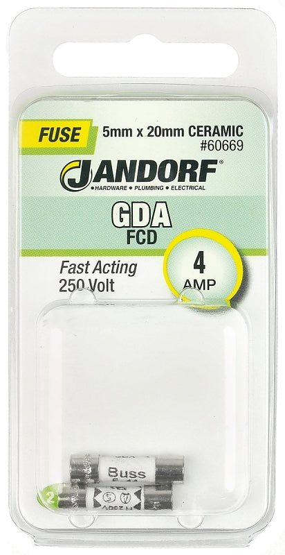 Jandorf Fuse, Fast Acting, Ceramic, GDA, 4A, Individual, Reliable Performance for Electrical Use 60669