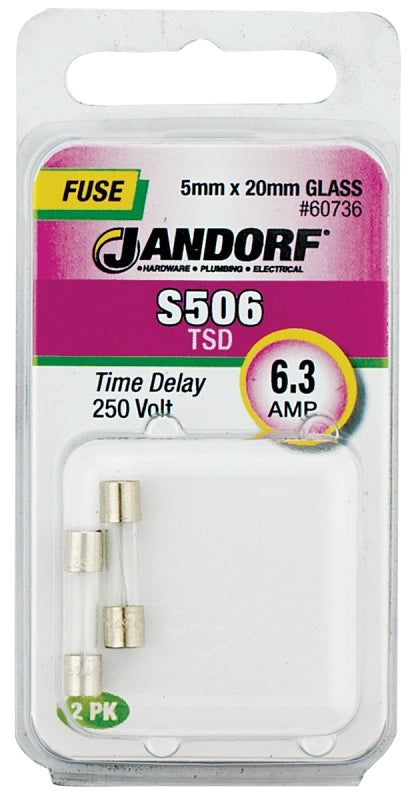 Jandorf Fuse, Time Delay, Glass, S506, 6.3A, Individual, Optimal Safety for Medium Power Circuits 60736
