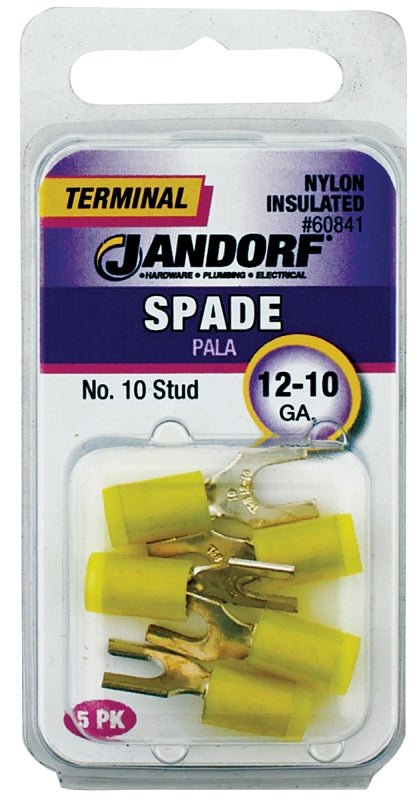 Jandorf Terminal, Spade, 12-10 Gauge, Nylon, #10 Stud: Durable Design for Reliable Connections 60841